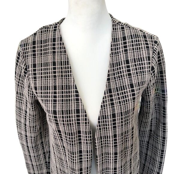 ASTR Black Cream Plaid Long Line Classic Preppy Open‎ Front Duster Jacket Coat S - Picture 3 of 16